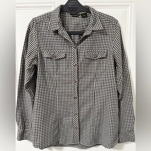 Eddie Bauer Women’s Gingham Button Down Shirt Medium 100% Cotton